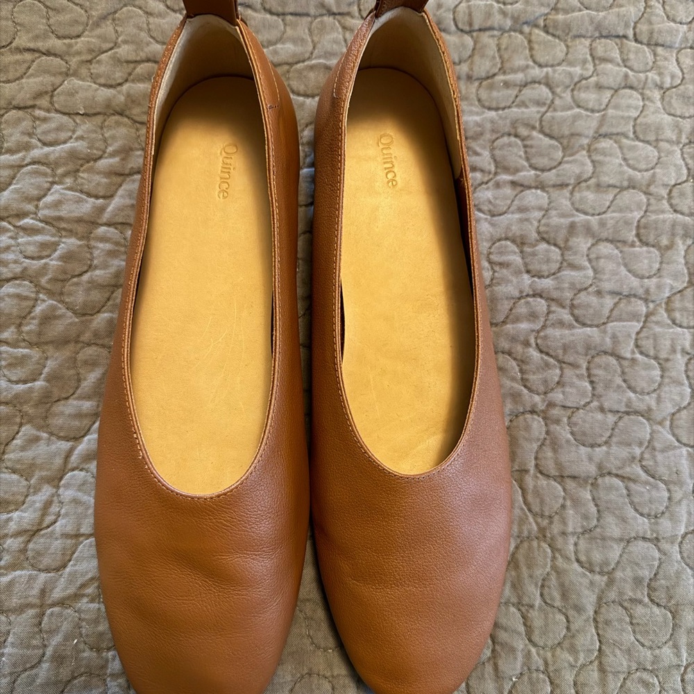 Quince Leather Ballet Flats Tan Cognac Minimalist Slip On Shoes Size 10